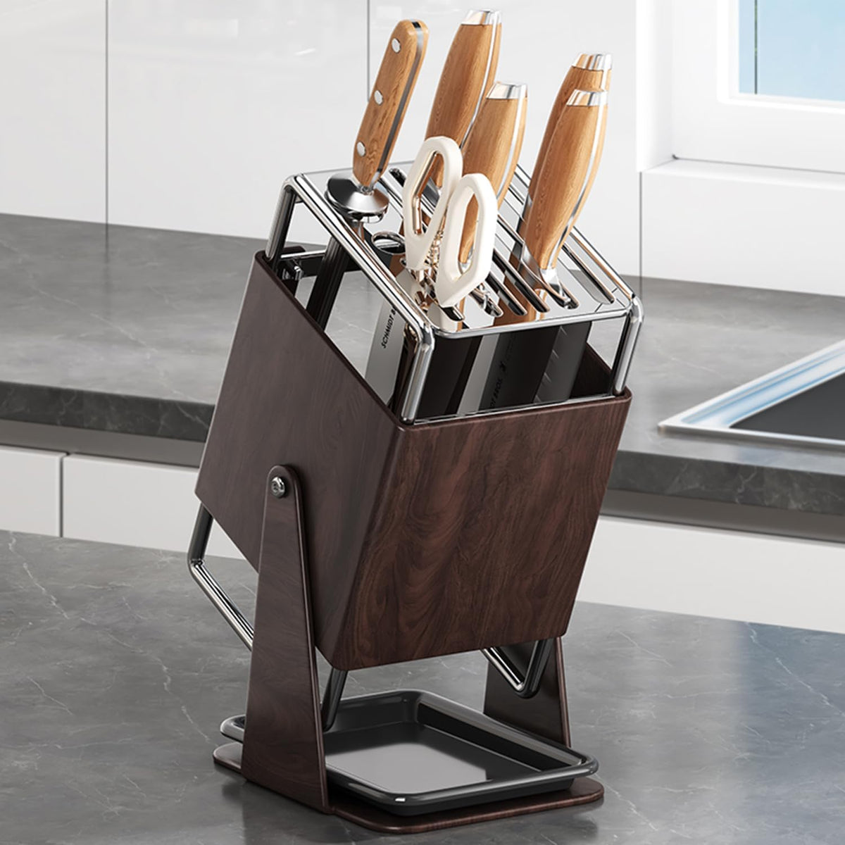 Universal Knife Block Holder Without Knives,Knife storage with Slots for Scissors and Sharpening Rod, Knife Holder Storage for Countertop, Stainless kitchen Knife Holder for Easy Clean (Cream)