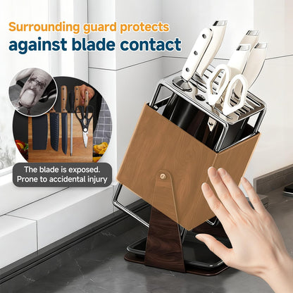 Universal Knife Block Holder Without Knives,Knife storage with Slots for Scissors and Sharpening Rod, Knife Holder Storage for Countertop, Stainless kitchen Knife Holder for Easy Clean (Cream)
