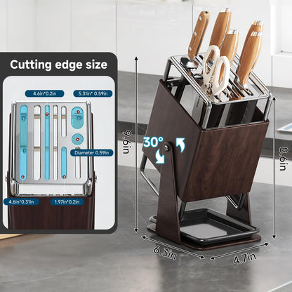 Universal Knife Block Holder Without Knives,Knife storage with Slots for Scissors and Sharpening Rod, Knife Holder Storage for Countertop, Stainless kitchen Knife Holder for Easy Clean (Cream)