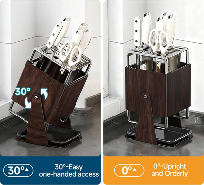 Universal Knife Block Holder Without Knives,Knife storage with Slots for Scissors and Sharpening Rod, Knife Holder Storage for Countertop, Stainless kitchen Knife Holder for Easy Clean (Cream)