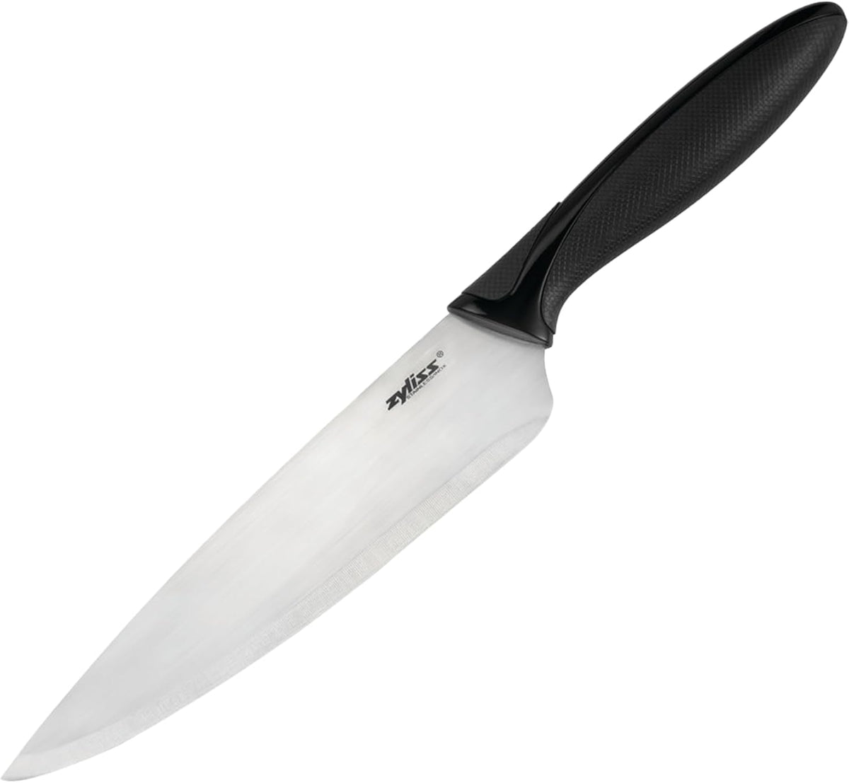 Chef's Knife with Sheath Cover - Stainless Steel Knife - Fruit, Vegetable, Herbs & Meats Knife - Travel Knife with Safety Kitchen Blade Guards - Dishwasher & Hand Wash Safe - 7.25" - Black