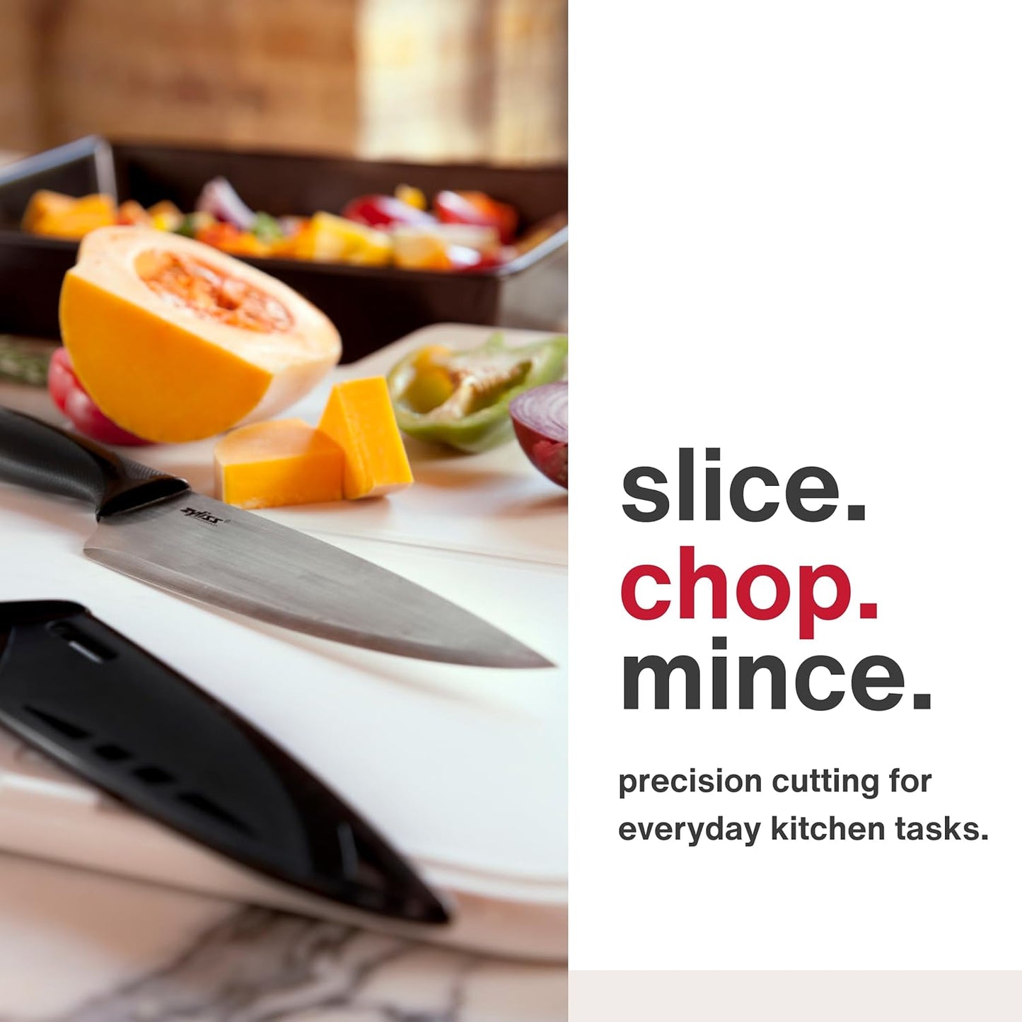Chef's Knife with Sheath Cover - Stainless Steel Knife - Fruit, Vegetable, Herbs & Meats Knife - Travel Knife with Safety Kitchen Blade Guards - Dishwasher & Hand Wash Safe - 7.25" - Black