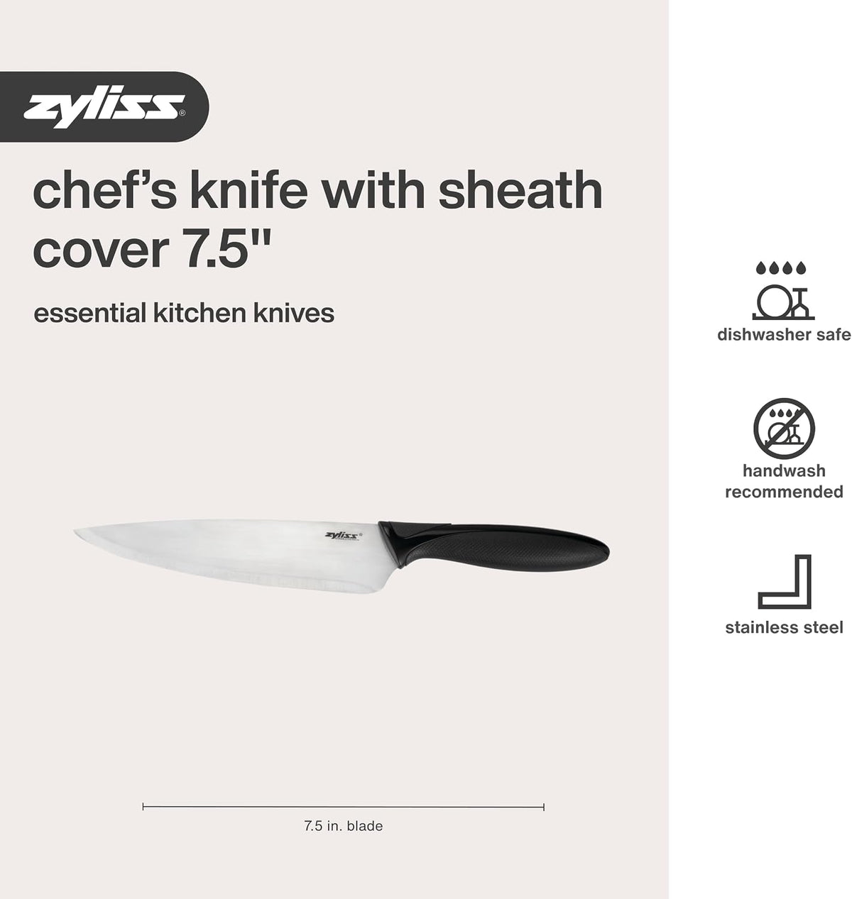 Chef's Knife with Sheath Cover - Stainless Steel Knife - Fruit, Vegetable, Herbs & Meats Knife - Travel Knife with Safety Kitchen Blade Guards - Dishwasher & Hand Wash Safe - 7.25" - Black