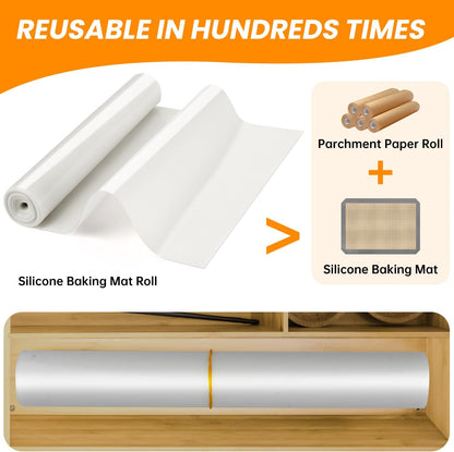 Silicone Baking Mat Roll -Reusable & Best German Silicone Mat Roll-Heat Resistant Freeze Dryer Mat Non Stick Pastry Mat Dough Rolling Mat, Non Slip Countertop Protector Mat, Cut to Size Silicone Mat