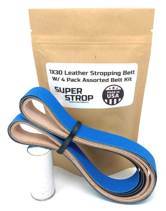 1X30 inch Assorted Belt Kit with Leather Honing Polishing Belt Buffing Compound Included