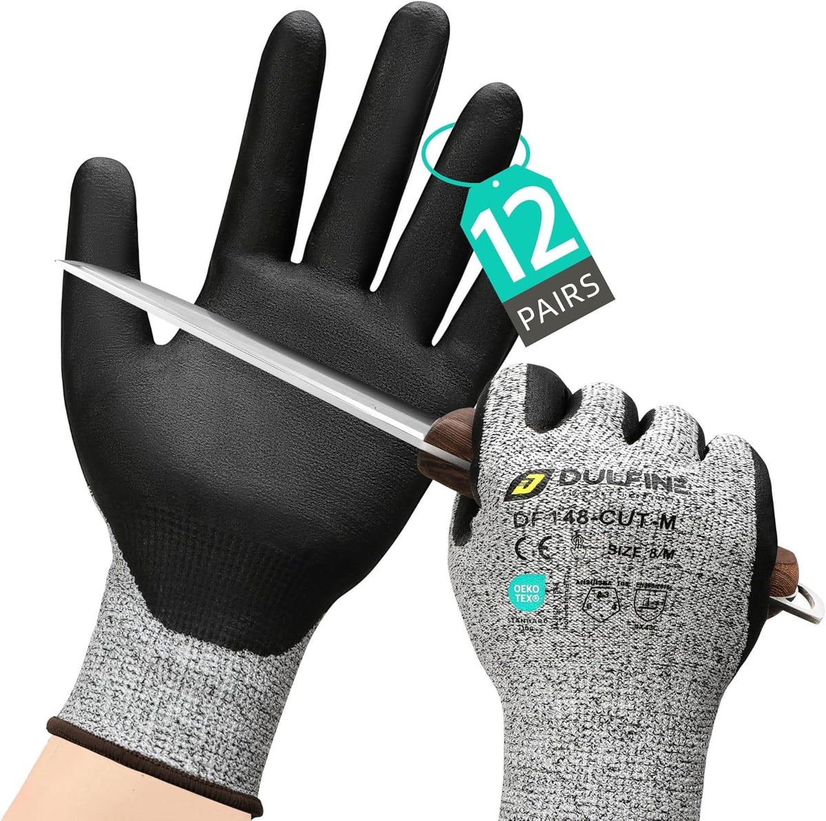 A3/A4/A9 Cut Resistant 2/3/6/12 Pairs Work Gloves for Men & Women | Touchscreen, Foam Nitrile Coated, Ideal for Glass Cutting, Wood Carving