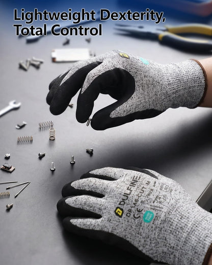 A3/A4/A9 Cut Resistant 2/3/6/12 Pairs Work Gloves for Men & Women | Touchscreen, Foam Nitrile Coated, Ideal for Glass Cutting, Wood Carving