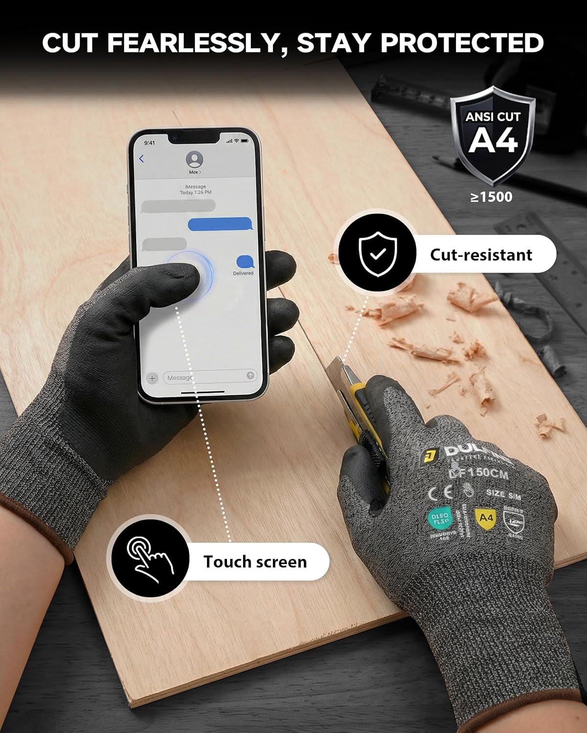 A3/A4/A9 Cut Resistant 2/3/6/12 Pairs Work Gloves for Men & Women | Touchscreen, Foam Nitrile Coated, Ideal for Glass Cutting, Wood Carving