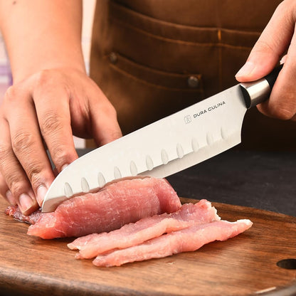 2 Piece Santoku Knife Set 7 Inch and 5 Inch Santoku Knives - Professional Grade Sharp High Carbon Stainless Blades for Effortless Slicing, Cutting and Chopping With Matching Blade Guards