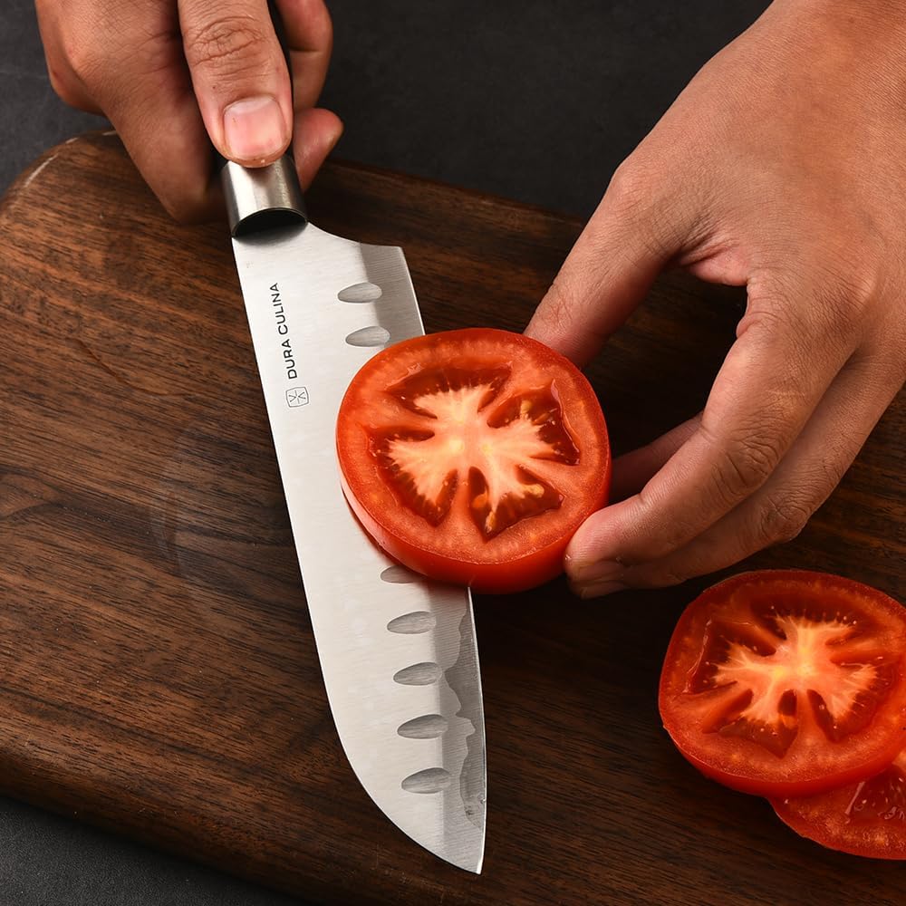 2 Piece Santoku Knife Set 7 Inch and 5 Inch Santoku Knives - Professional Grade Sharp High Carbon Stainless Blades for Effortless Slicing, Cutting and Chopping With Matching Blade Guards
