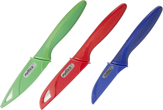 3 Piece Peeling & Paring Knife Set with Covers - Kitchen Knives for Fruits & More - Ideal for Kitchen Collections - Blue, Green, & Red