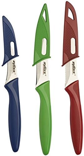 3 Piece Peeling & Paring Knife Set with Covers - Kitchen Knives for Fruits & More - Ideal for Kitchen Collections - Blue, Green, & Red