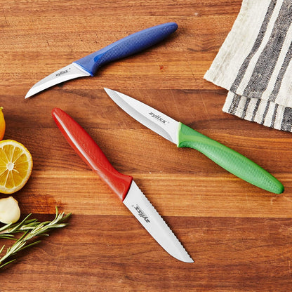 3 Piece Peeling & Paring Knife Set with Covers - Kitchen Knives for Fruits & More - Ideal for Kitchen Collections - Blue, Green, & Red