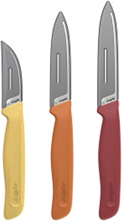 3 Piece Peeling & Paring Knife Set with Covers - Kitchen Knives for Fruits & More - Ideal for Kitchen Collections - Blue, Green, & Red