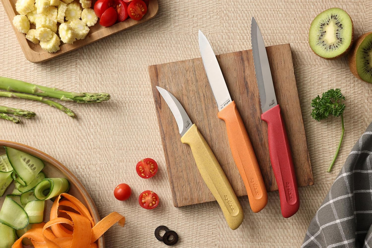 3 Piece Peeling & Paring Knife Set with Covers - Kitchen Knives for Fruits & More - Ideal for Kitchen Collections - Blue, Green, & Red