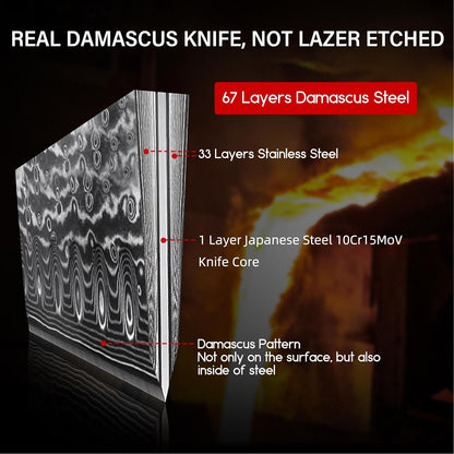 Damascus Nakiri Knife, 7 In Professional Extra Sharp Kitchen Knife | Japanese High Carbon Super Steel Kitchen Knife with Ergonomic G10 Glass Fiber Handle