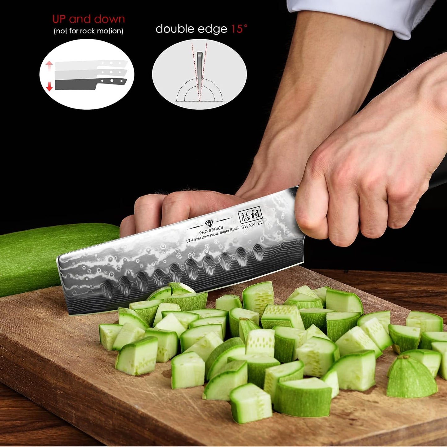 Damascus Nakiri Knife, 7 In Professional Extra Sharp Kitchen Knife | Japanese High Carbon Super Steel Kitchen Knife with Ergonomic G10 Glass Fiber Handle