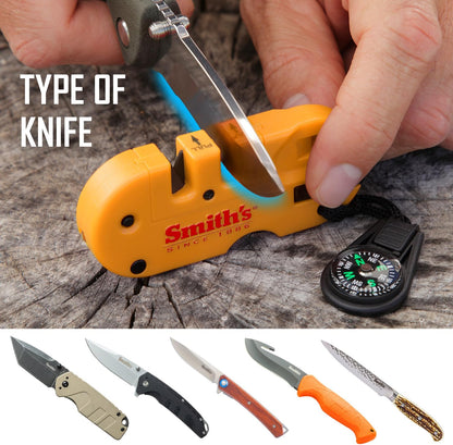 Smith’s 50364 Pocket Pal X2 Sharpener & Outdoors Tool – Yellow – Coarse and Fine – LED Light – Fire Starter – Signal Whistle - Compass