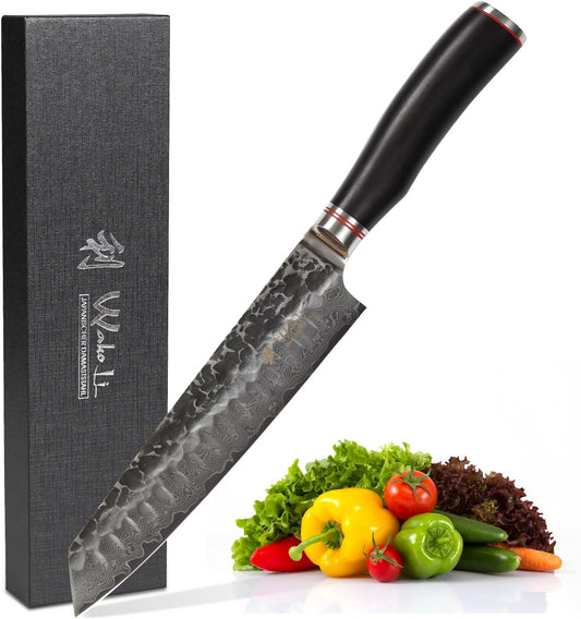 EBO BBQ Kiritsuke Knife – 7.9-Inch Damascus Butcher Knife | 67-Layer VG10 Core Steel | Dark Oak Wood Handle | Professional Meat Cutting Tool in Gift Box