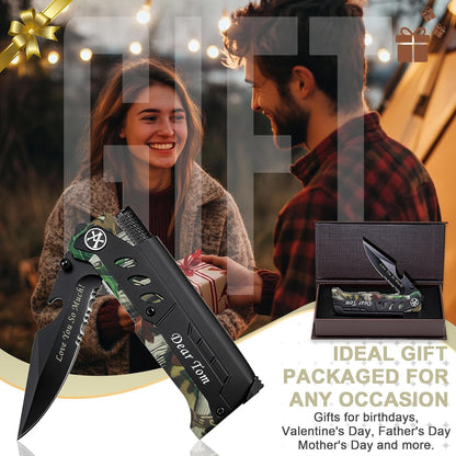 6-in-1 Survival Tactical Military Folding Pocket Knife, Black | Knives with LED Light, Seatbelt Cutter, Glass Breaker, Magnesium Fire Starter, Bottle Opener, Multi-Function Emergency Tool
