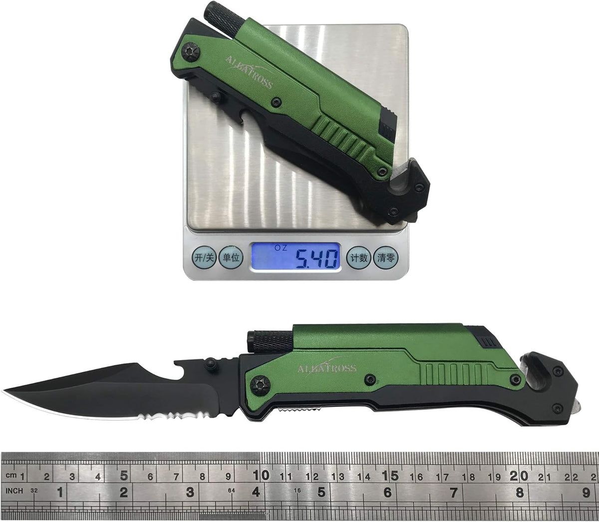 6-in-1 Survival Tactical Military Folding Pocket Knife, Black | Knives with LED Light, Seatbelt Cutter, Glass Breaker, Magnesium Fire Starter, Bottle Opener, Multi-Function Emergency Tool