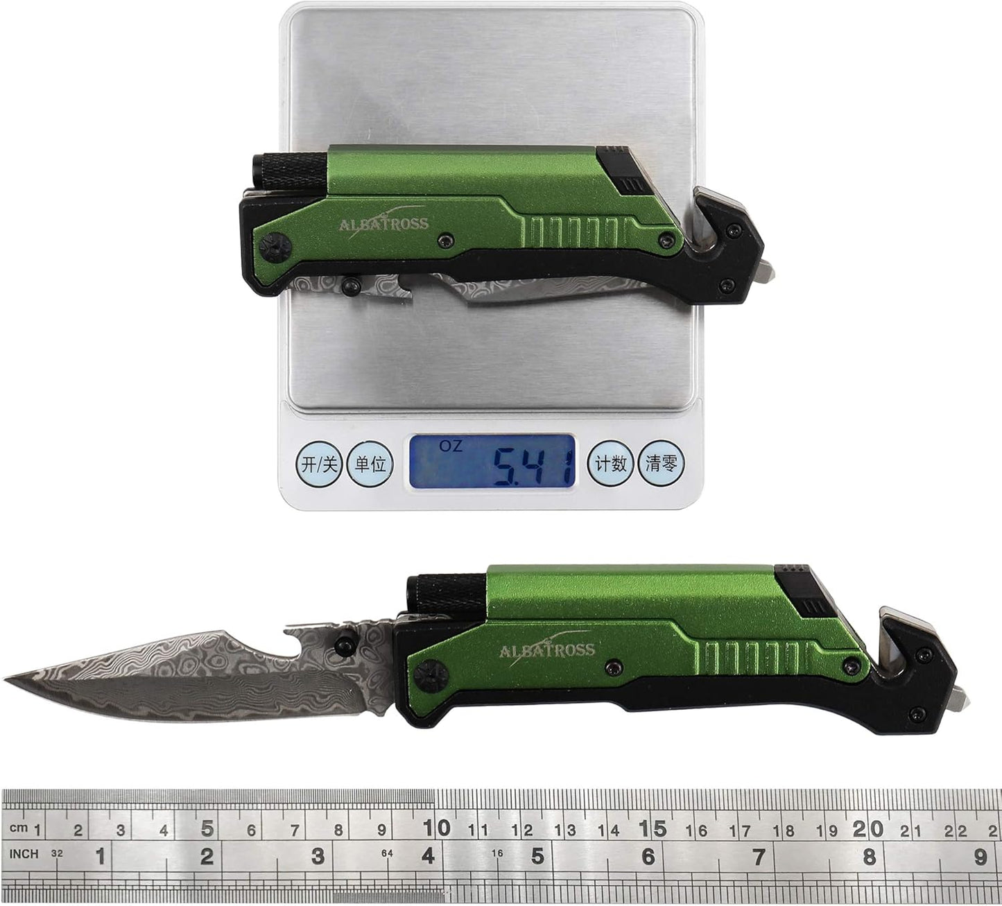 6-in-1 Survival Tactical Military Folding Pocket Knife, Black | Knives with LED Light, Seatbelt Cutter, Glass Breaker, Magnesium Fire Starter, Bottle Opener, Multi-Function Emergency Tool
