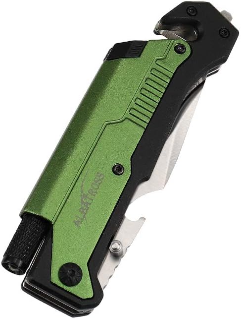 6-in-1 Survival Tactical Military Folding Pocket Knife, Black | Knives with LED Light, Seatbelt Cutter, Glass Breaker, Magnesium Fire Starter, Bottle Opener, Multi-Function Emergency Tool