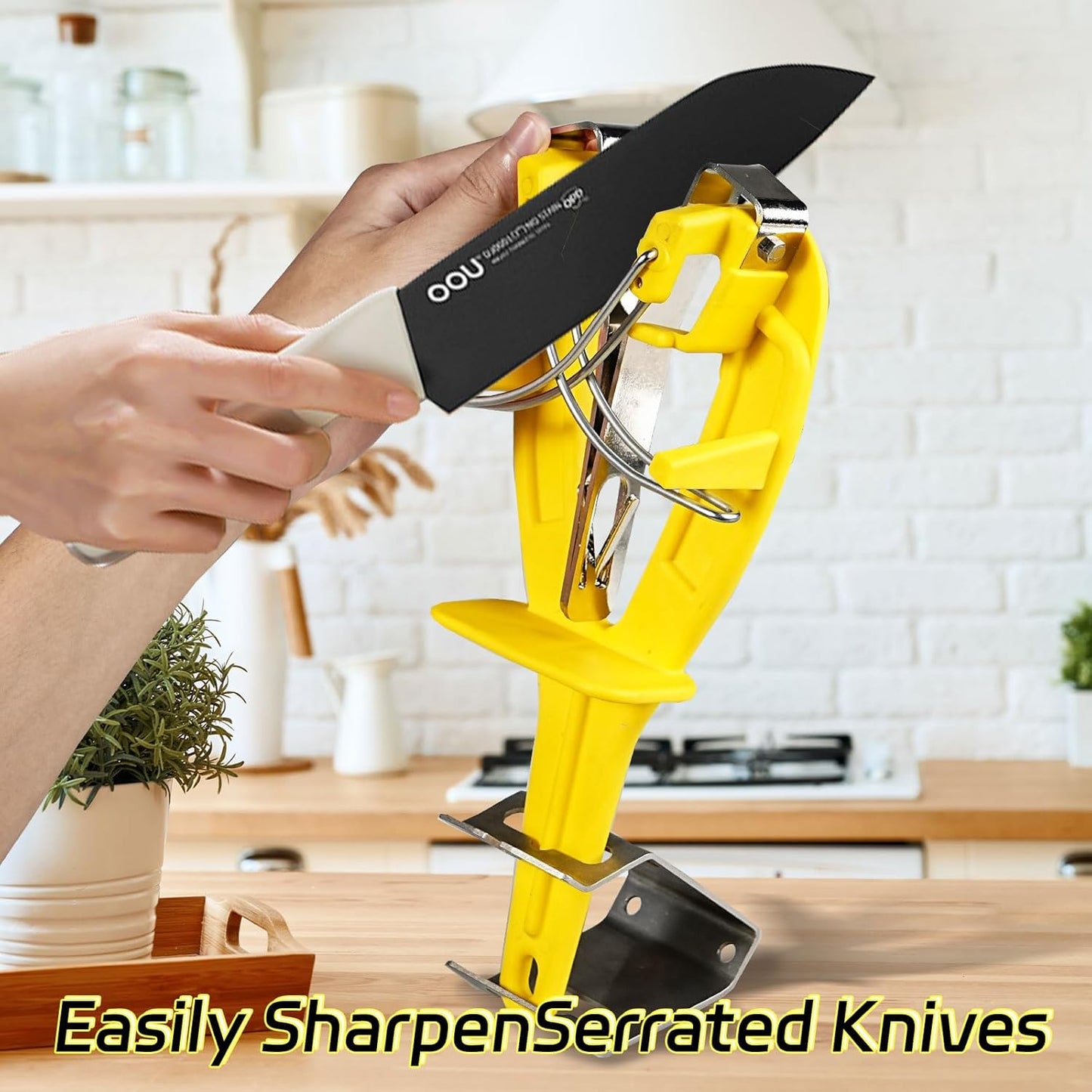 Stainless Steel Knife Sharpener Tool with Bracket, Maintenance Sharpening Tool for Kitchen Abattoirs Knives Helps Repair Sharpens, Hones, Polishes Blades