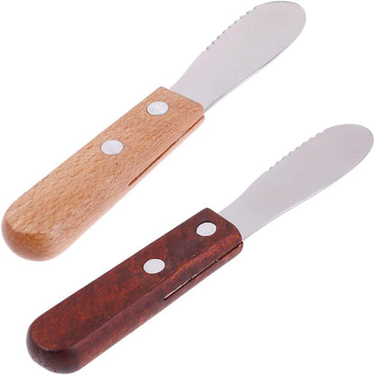 Set of 2 Butter Spreader Knife Stainless Steel Sandwich Cream Cheese Condiment Knives Set Kitchen Tools with Wood Handle, 5-Inch, Random Color