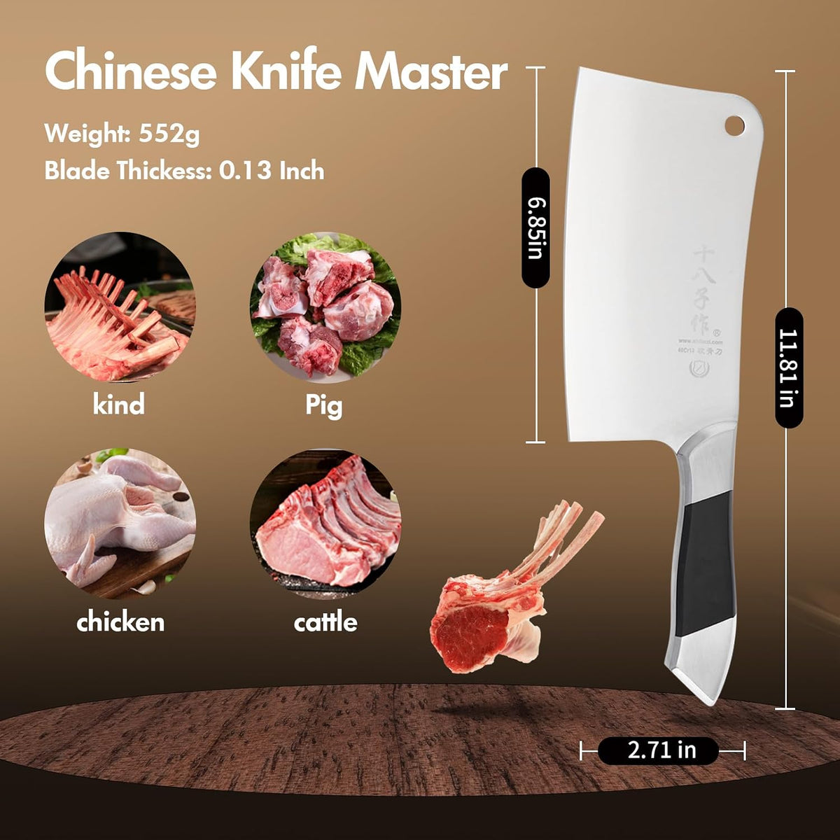 Heavy Duty Stainless Steel Bone Cleaver Knife for Home Chopping Bones