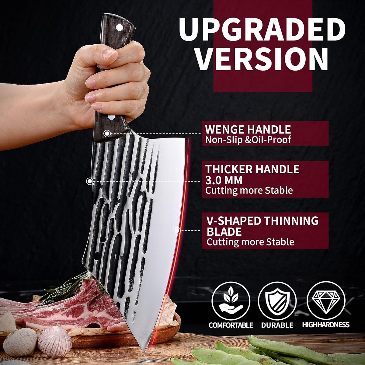 Heavy Duty Stainless Steel Bone Cleaver Knife for Home Chopping Bones