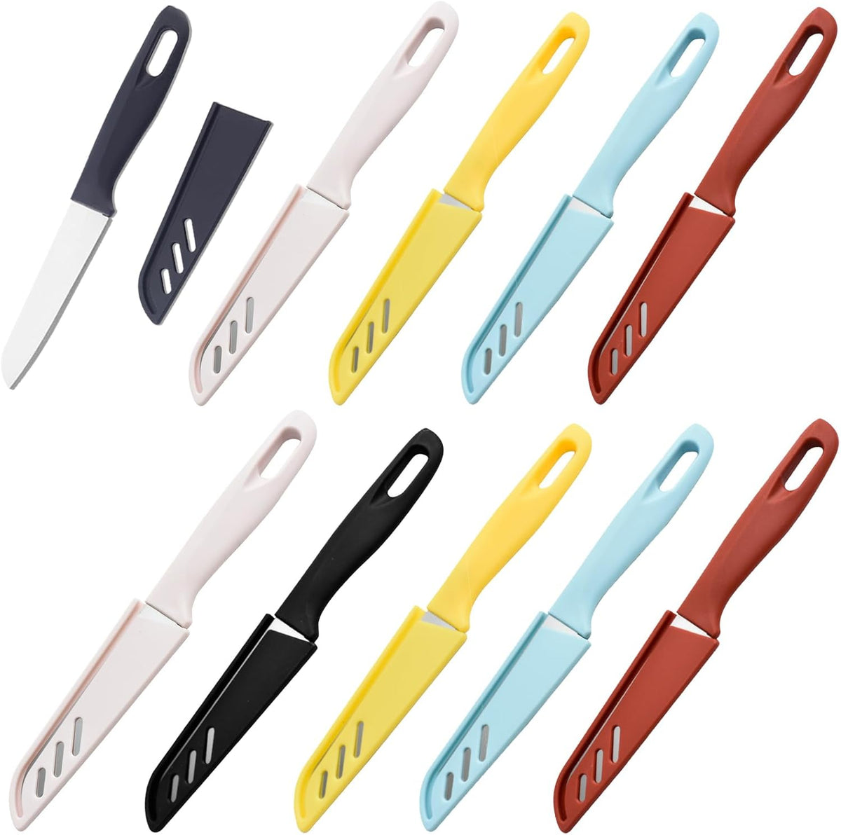 10 Set knife Kitchen Small Paring Knives Ultra Sharp Vegetable and Fruit Knife with Sheath Cover, Rust Proof Stain Resistant Steel, include 10PCS Peeling Knives and 10PCS Knife, Sheath Dishwasher Safe