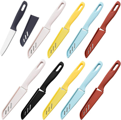 10 Set knife Kitchen Small Paring Knives Ultra Sharp Vegetable and Fruit Knife with Sheath Cover, Rust Proof Stain Resistant Steel, include 10PCS Peeling Knives and 10PCS Knife, Sheath Dishwasher Safe