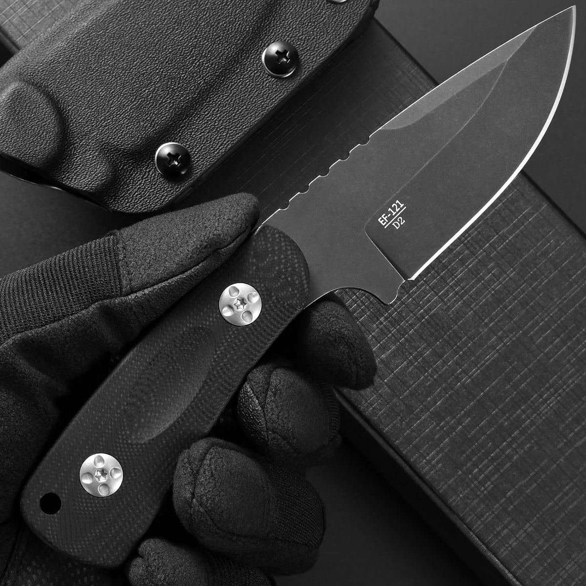 EF121 EDC Fixed Blade Knife D2 Blade Steel G10 Handle with Kydex Sheaths for Outdoor Activities Camping