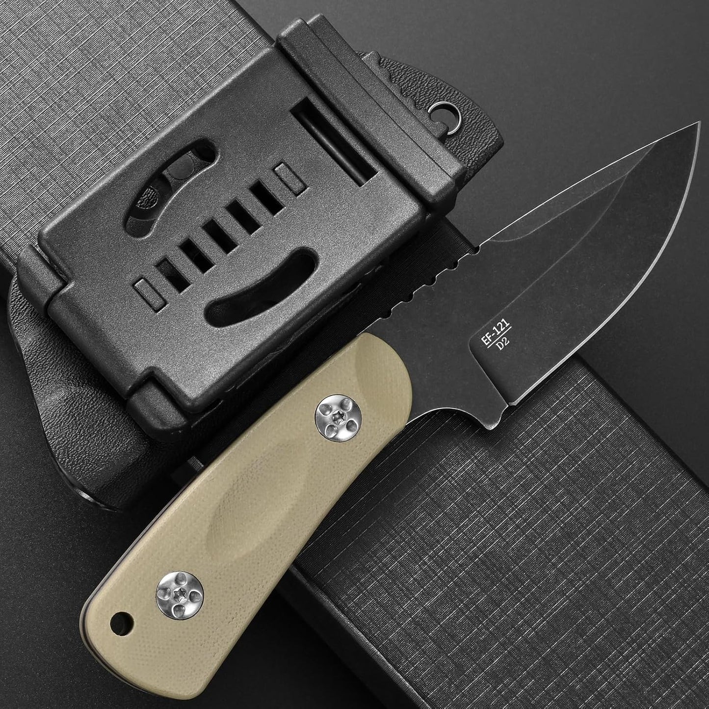 EF121 EDC Fixed Blade Knife D2 Blade Steel G10 Handle with Kydex Sheaths for Outdoor Activities Camping