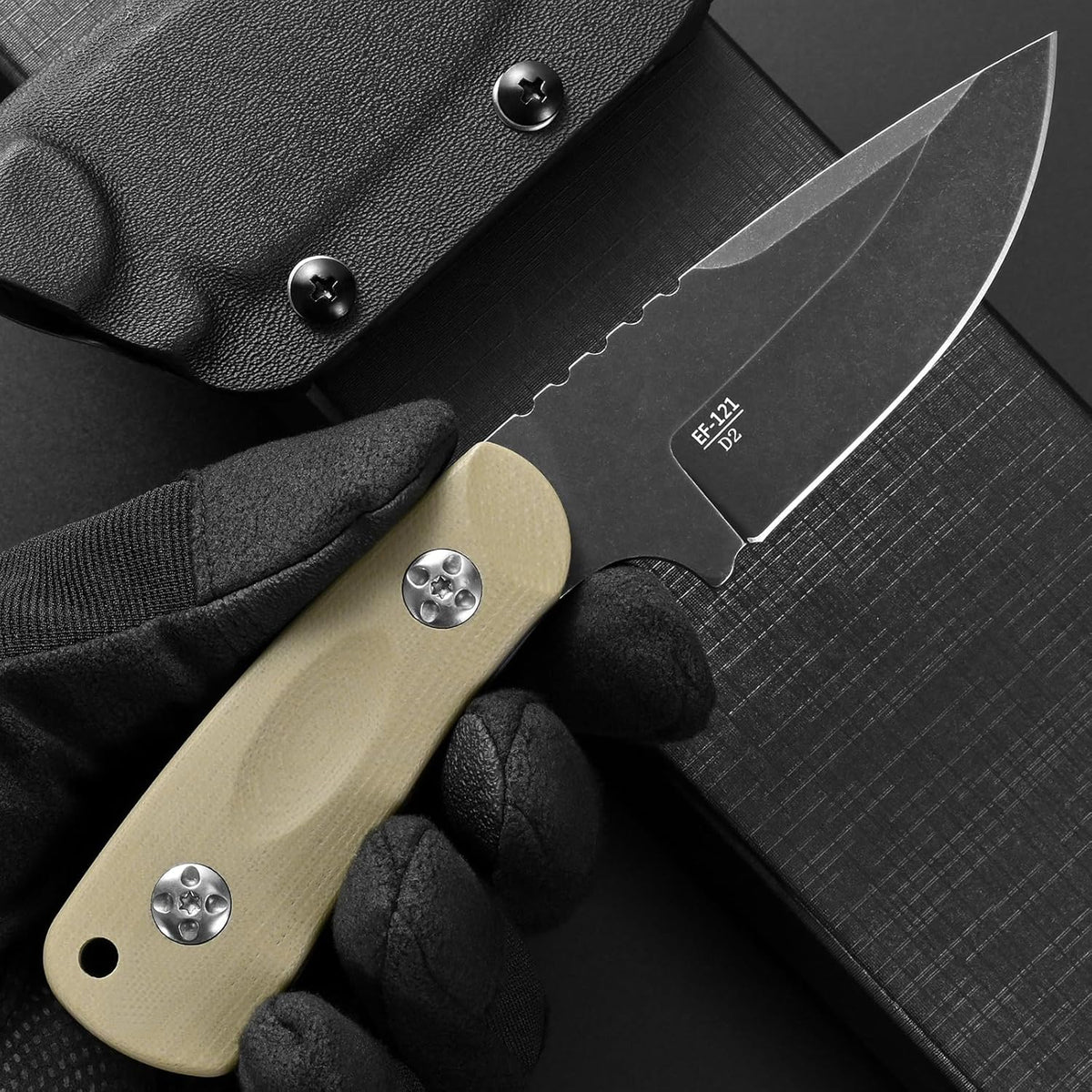 EF121 EDC Fixed Blade Knife D2 Blade Steel G10 Handle with Kydex Sheaths for Outdoor Activities Camping