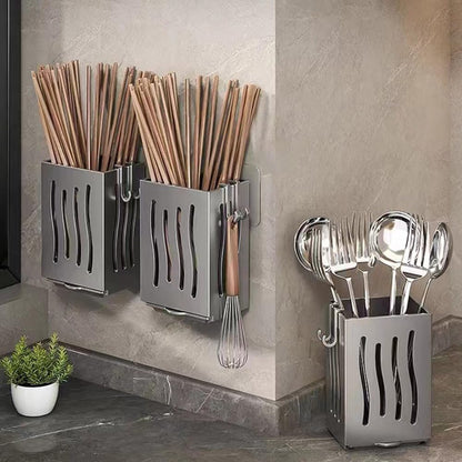 Wall Mounted Kitchen Utensil Drying Racks with Drain Tray and Hooks Grey