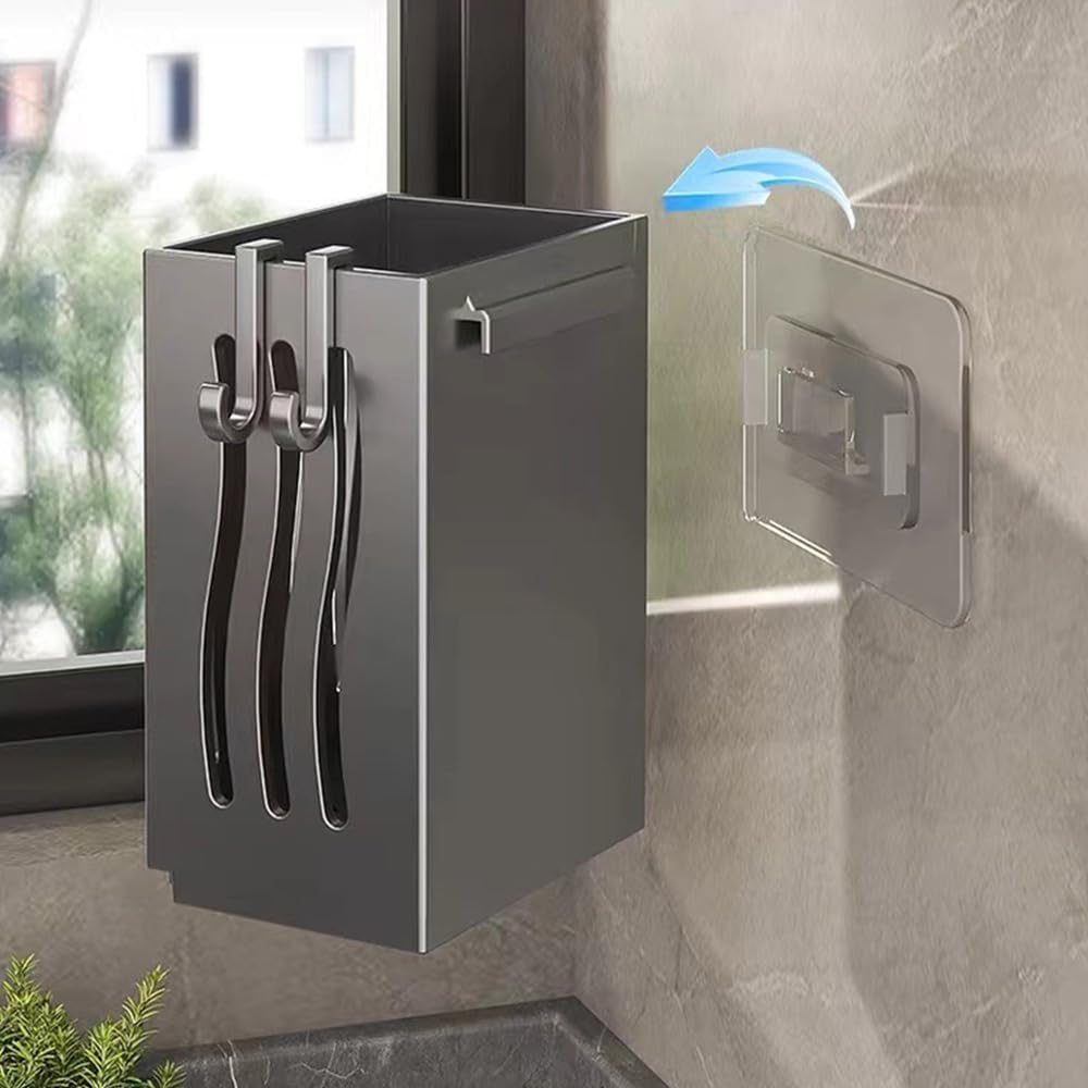 Wall Mounted Kitchen Utensil Drying Racks with Drain Tray and Hooks Grey