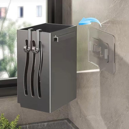 Wall Mounted Kitchen Utensil Drying Racks with Drain Tray and Hooks Grey
