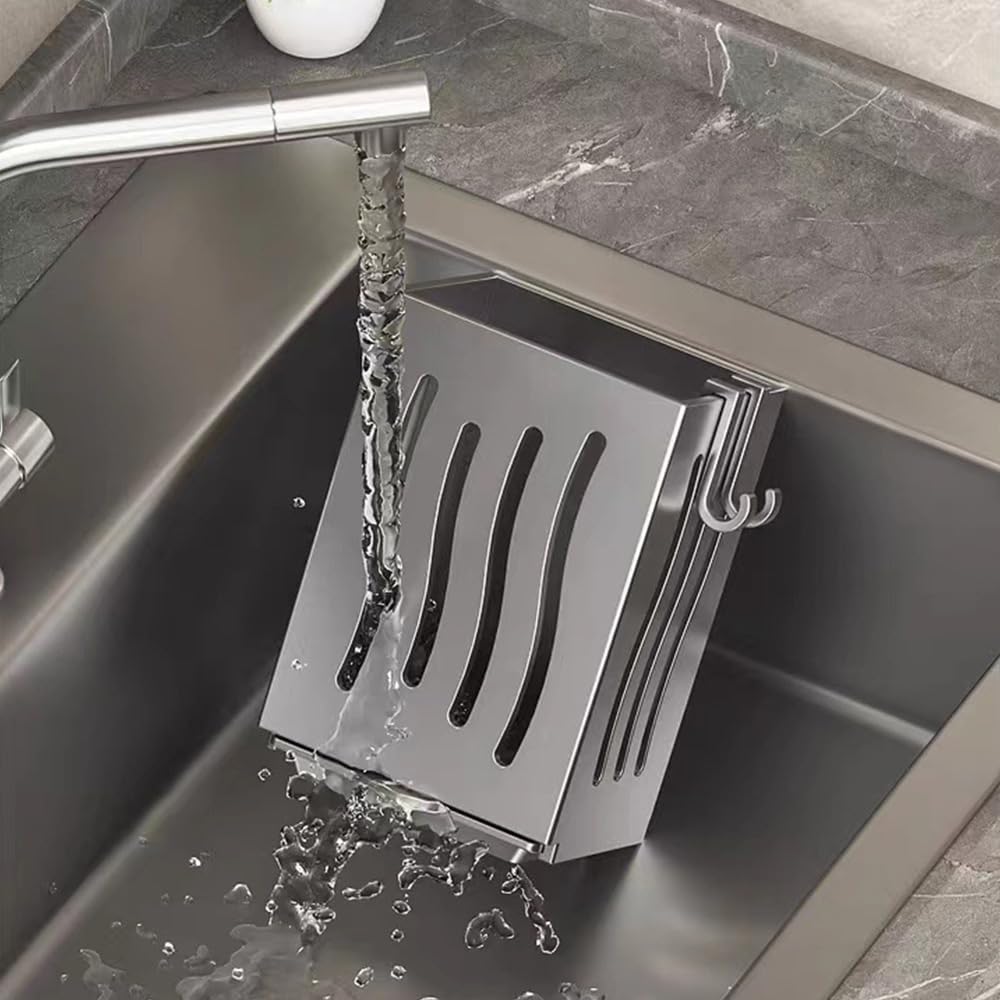 Wall Mounted Kitchen Utensil Drying Racks with Drain Tray and Hooks Grey