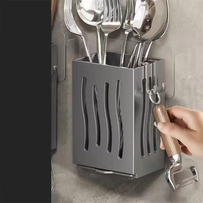 Wall Mounted Kitchen Utensil Drying Racks with Drain Tray and Hooks Grey