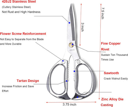 Kitchen Scissors,All Purpose Heavy Duty Kitchen Shears 7.5 Inch | Ultra Sharp Stainless Steel for Cutting Meat Vegetables Herbs BBQ, Office Fabric Craft Use