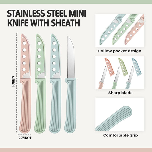 50 Pcs Colored Paring Knife 6.5 x 2.8 Inch Kitchen Fruit and Vegetable Knife with Straight Edge for Chef Cutting Peeling Cooking, Plastic Handle and Sheath, Pink Green Blue