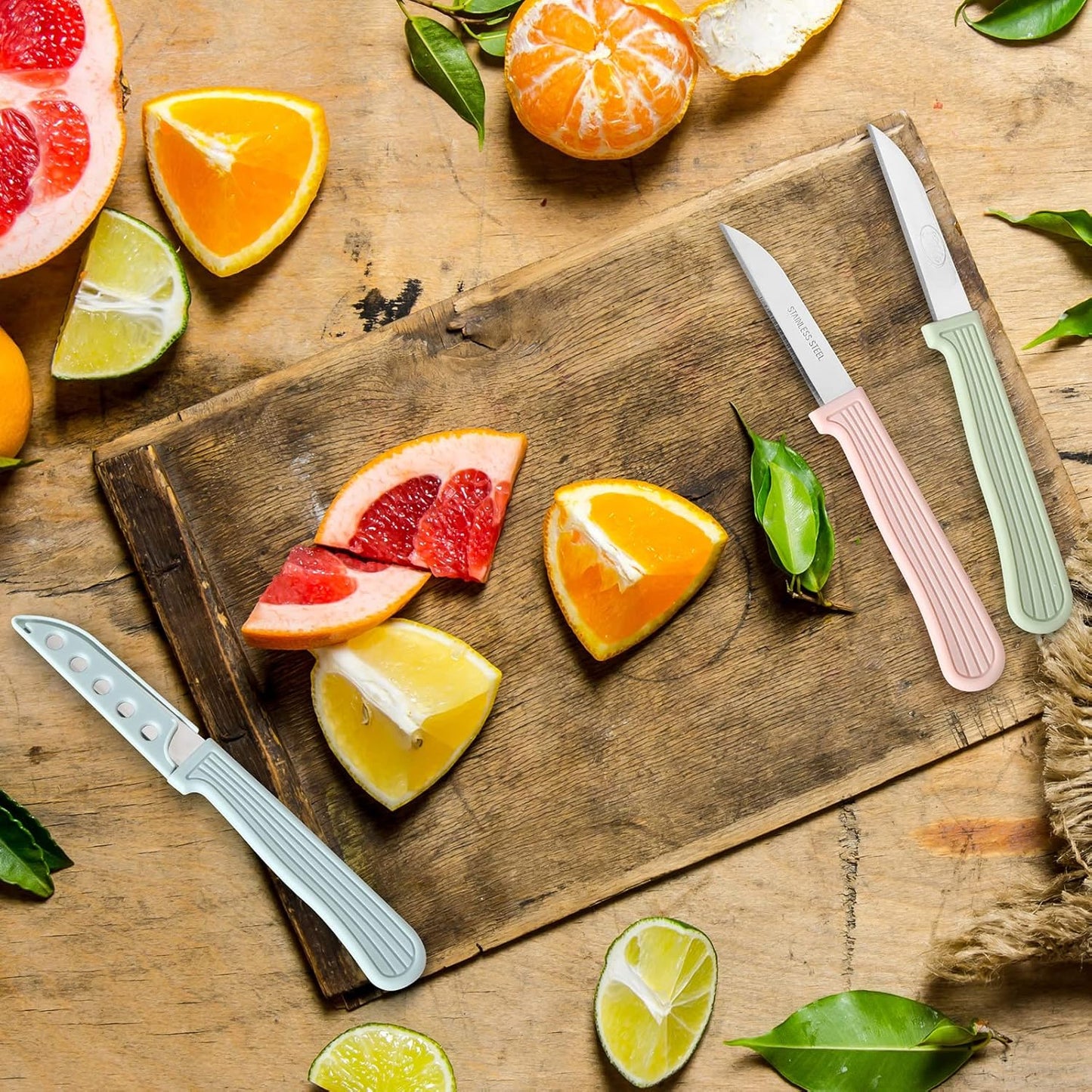 50 Pcs Colored Paring Knife 6.5 x 2.8 Inch Kitchen Fruit and Vegetable Knife with Straight Edge for Chef Cutting Peeling Cooking, Plastic Handle and Sheath, Pink Green Blue
