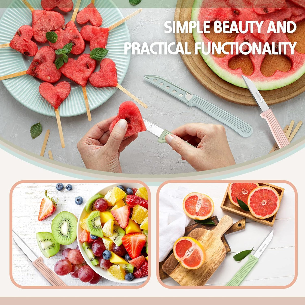 50 Pcs Colored Paring Knife 6.5 x 2.8 Inch Kitchen Fruit and Vegetable Knife with Straight Edge for Chef Cutting Peeling Cooking, Plastic Handle and Sheath, Pink Green Blue