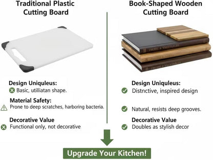 wood cutting board, 3-Piece Book Shaped Cutting Boards with Stand, Solid Walnut & Acacia Wood, Labeled Cheese & Fruit Boards, Kitchen Gift Idea