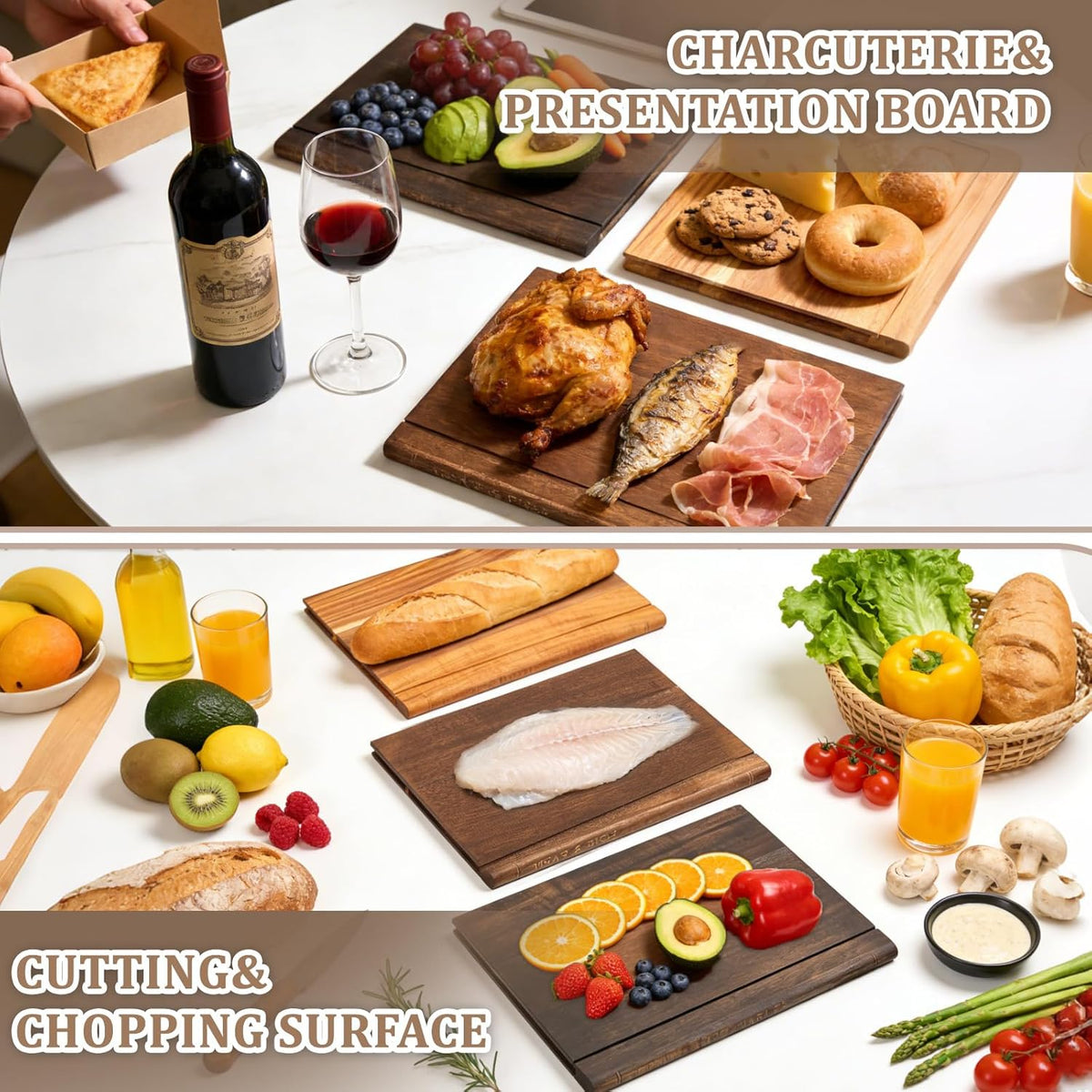 wood cutting board, 3-Piece Book Shaped Cutting Boards with Stand, Solid Walnut & Acacia Wood, Labeled Cheese & Fruit Boards, Kitchen Gift Idea