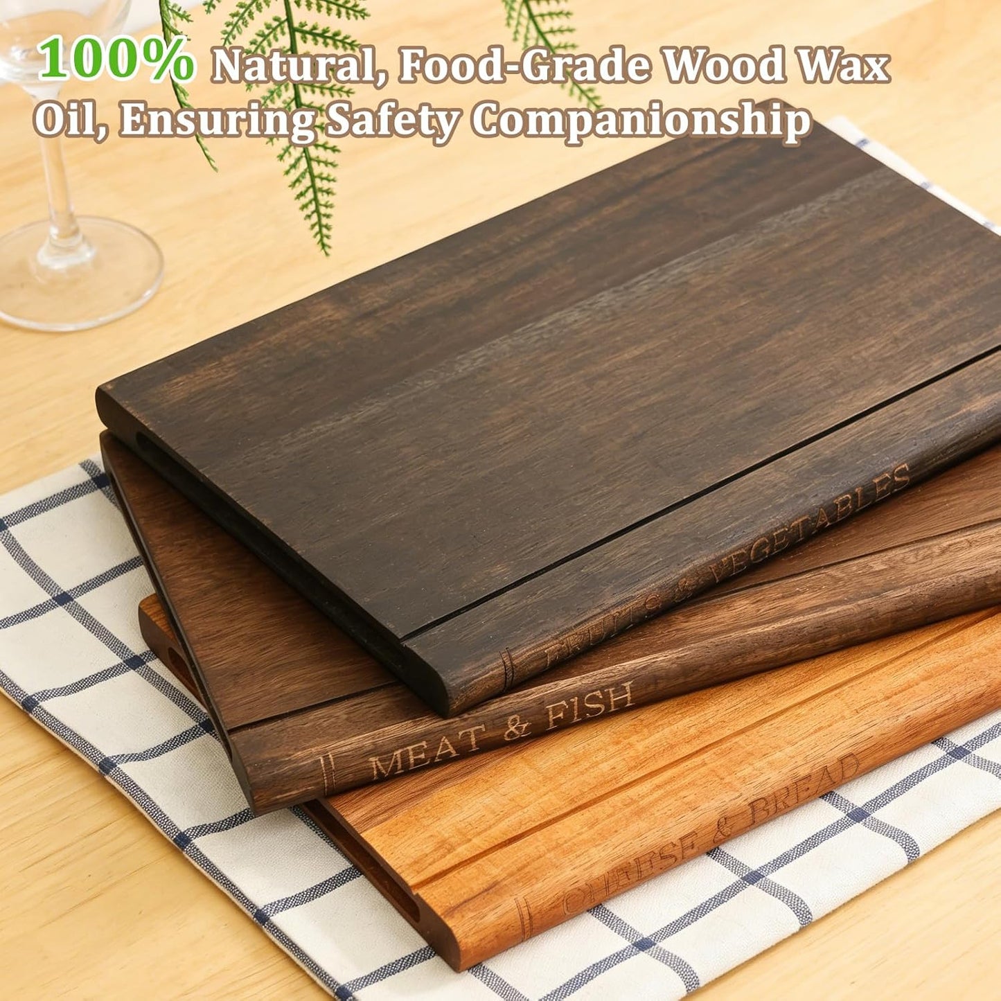 wood cutting board, 3-Piece Book Shaped Cutting Boards with Stand, Solid Walnut & Acacia Wood, Labeled Cheese & Fruit Boards, Kitchen Gift Idea
