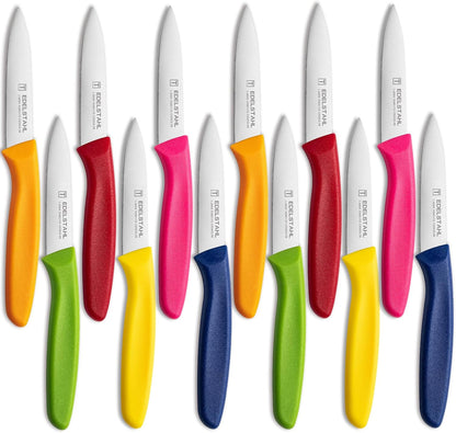 Paring and Garnishing Knife,Fruit Knife Set,12 Pieces Stainless Steel Paring Knives,Straight Edge Small Knife Set for Cutting Fruits and Vegetable,Spear Point,Ergonomic Handle,Multicolor