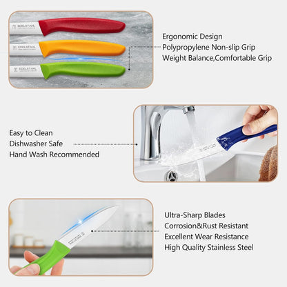 Paring and Garnishing Knife,Fruit Knife Set,12 Pieces Stainless Steel Paring Knives,Straight Edge Small Knife Set for Cutting Fruits and Vegetable,Spear Point,Ergonomic Handle,Multicolor